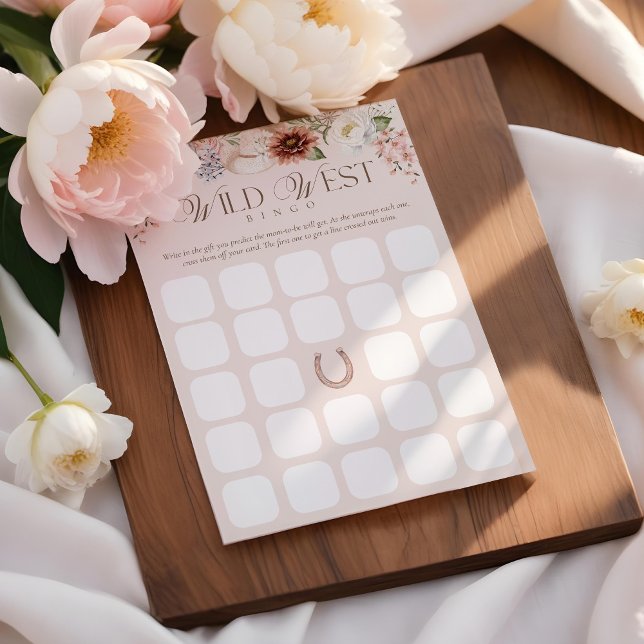 Convite Placa de Chá de fraldas Floral Wild West Bingo (Floral Wild West Bingo Baby Shower Game Card)