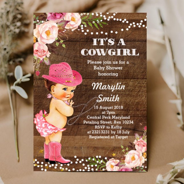 Convite Placa de Chá de fraldas Rustic Cowgirl (Criador carregado)