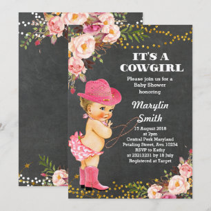 Convite Placa de Chá de fraldas Rustic Cowgirl Chalkboard