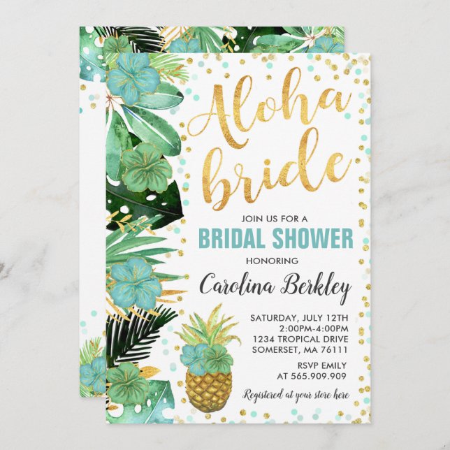 Convite Placa de Chá de panela Floral de Cores Aquáticas T (Frente/Verso)