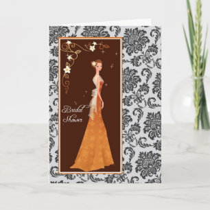 Convite Placa de Chá de panela para Damasco Preto e Branco