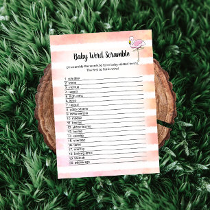 Convite Placa de Chá Flamingo Baby Words Striped Coral Fla