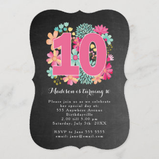 Convite Placa de Chalkboard Painada Floral 10ª Festa de an
