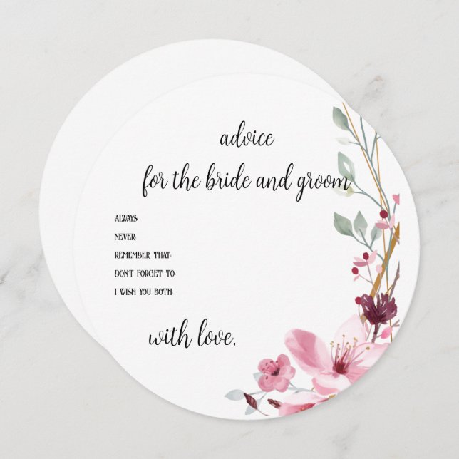 Convite Placa de Conselhos de Chá de casamento Floral (Frente/Verso)