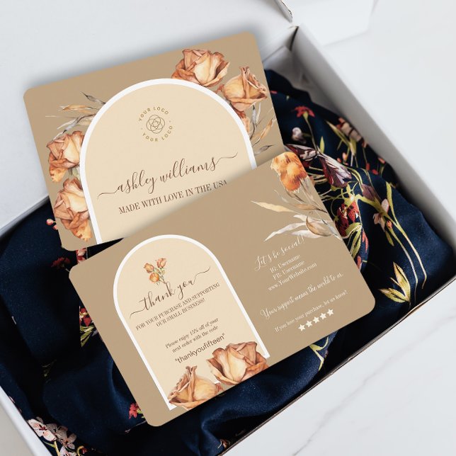 Convite Placa de Desconto da Trapadeira Retroativa Obrigad (Retro Arch Flower Business Thank You Discount Card)