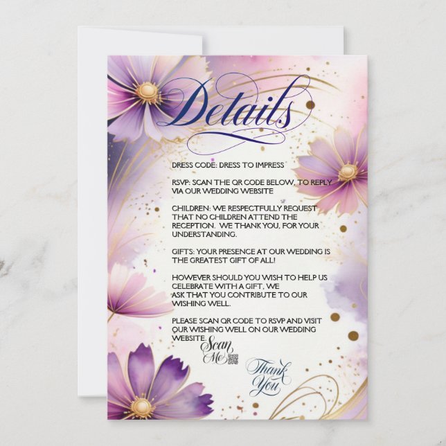 Convite Placa de Detalhes do Código QR das Flores do Cosmo (Frente)