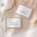 Convite Placa de detalhes rosa e prata do Bat mitzvah<br><div class="desc">Esta placa de inserção de tendência apresenta letras em negrito na parte frontal com um aspecto em camadas em cintilação prateada e branca,  e uma parte traseira sólida colorida. Adicione seu texto usando o formulário modelo. Altere a fonte,  o layout e as cores usando a Ferramenta Design.</div>