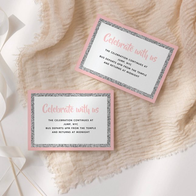 Convite Placa de detalhes rosa e prata do Bat mitzvah (Criador carregado)