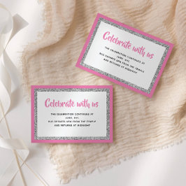 Convite Placa de detalhes rosa quente e prata do Bat mitzv