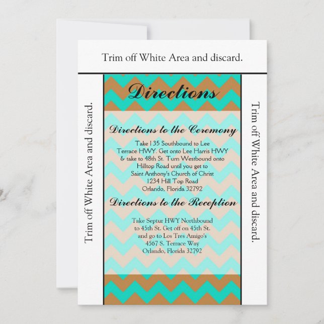 Convite Placa de direção 3,5x6 Chevron Brown & Seafoam (Frente)