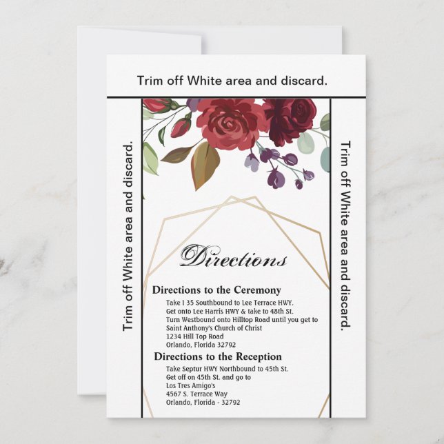 Convite Placa de direção 3.5x6 Rosas brancas Douradas Geom (Frente)