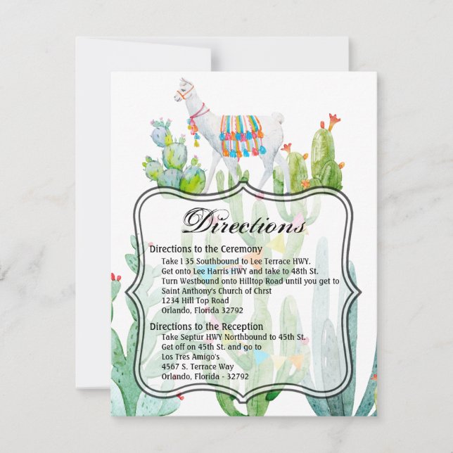 Convite Placa de Direção 4.25x5.5 Boho Llama Bohemian Cact (Frente)