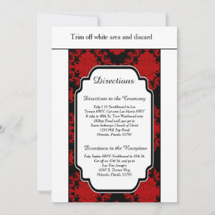 Convite Placa de direção Romântica Red Damask 3.5x6