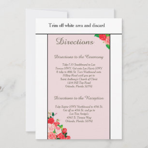 Convite Placa de direção rosa e Rosa vermelha Floral 3.5x6