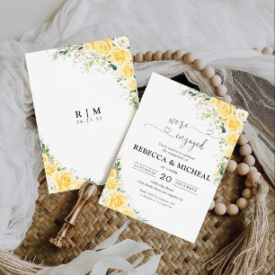 Convite Placa de Espuma de Floral Amarela Elegante para Fe