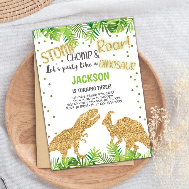 Convite Placa de festa para crianças itinerantes com Spark (Glitter Dinosaurs Birthday Invitations)