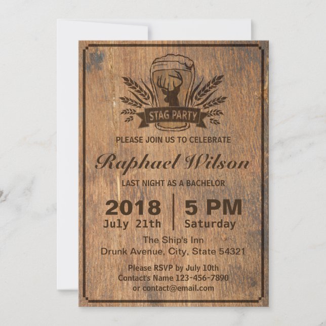 Convite Placa de Festas de Bachelor de Madeira Retro (Frente)