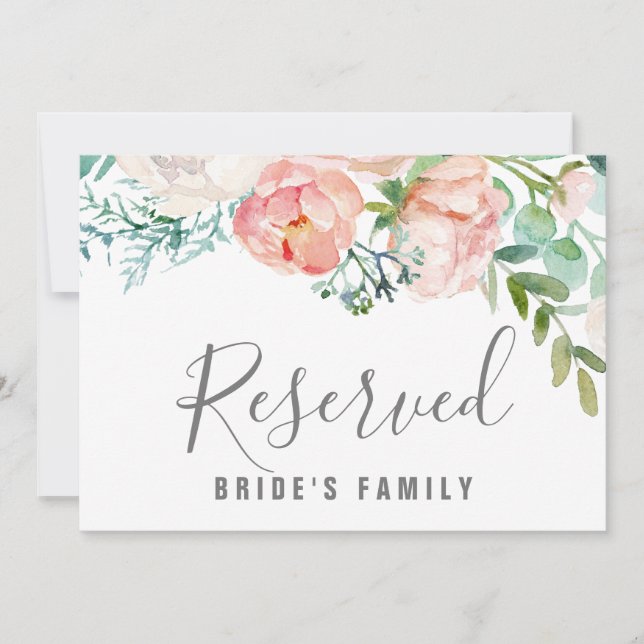 Convite Placa de Flores de Peônia Românticas Reservadas (Frente)