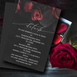 Convite Placa de gabinete Black Red Florals Moody Black