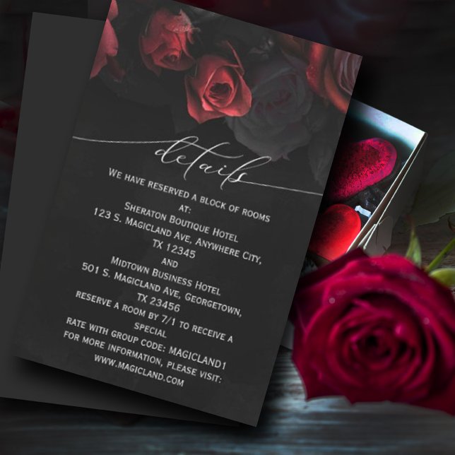 Convite Placa de gabinete Black Red Florals Moody Black (Dark red roses #darkstyle #roses #weddings #handlettered #modernscript #unique)