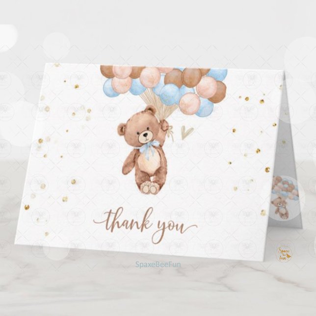 Convite Placa de gabinete do obrigado do Urso de Teddy (Teddy bear baby shower thank you card, baby shower enclosure card, teddy bear-themed baby shower, th)