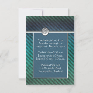 Convite Placa de gabinete Mitzvah, Bar verde, azul