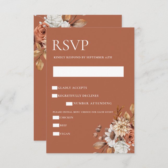 Convite Placa de gabinete RSVP Floral de outono Elegante (Frente/Verso)