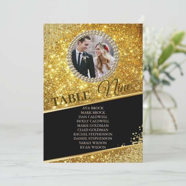 Convite Placa de Gráfico Elegante de Fotografias com Glitt (Em pé/Frente)