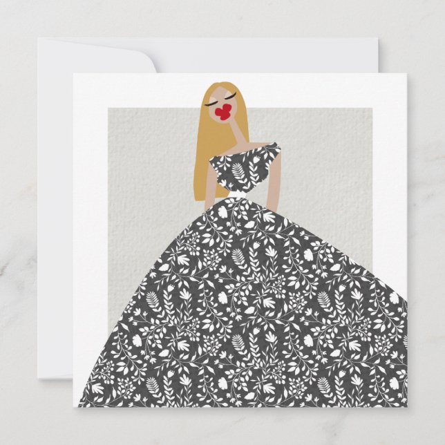 Convite Placa de Ilustração de Moda Floral Branca (Frente)