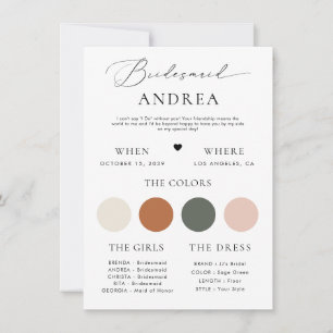 Convite Placa de Informações de Bridesmaid de Script de Na