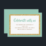 Convite Placa de inserção do Bar Mitzvah, verde e Dourado,<br><div class="desc">Esta placa de inserção de tendência apresenta letras em negrito na parte frontal,  com uma aparência em camadas em branco e brilho dourado,  e uma parte traseira de cor sólida. Adicione seu texto usando o formulário modelo. Altere a fonte,  o layout e as cores usando o recurso Personalizar.</div>