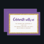 Convite Placa de inserção Mitzvah do Bar brilhante púrpura<br><div class="desc">Esta placa de inserção de tendência apresenta letras em negrito na parte frontal,  com uma aparência em camadas em branco e brilho dourado,  e uma parte traseira de cor sólida. Adicione seu texto usando o formulário modelo. Altere a fonte,  o layout e as cores usando o recurso Personalizar.</div>