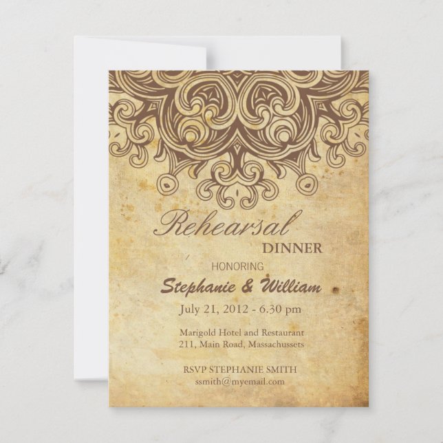 Convite Placa de Janto de ensaio Vintage Brown (Frente)