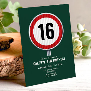 Convite Placa de Limite de Velocidade de 16 Anos - QUALQUE