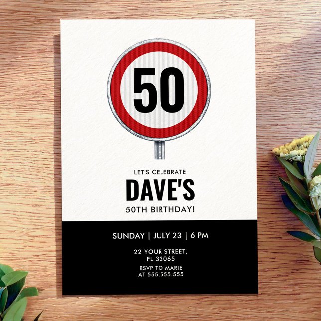 Convite Placa de Limite de Velocidade de 50º Aniversário - (Criador carregado)