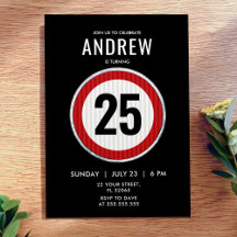 Placa de limite de velocidade de aniversário de 25