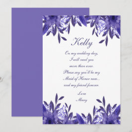 Convite Placa de Madrinha de casamento Floral Azul Roxo