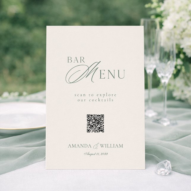 Convite Placa de Menu de Bar de Casamento com Código QR em (Criador carregado)