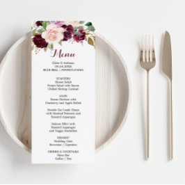 Convite Placa de Menu Janto Floral Verde Blush Burgundy