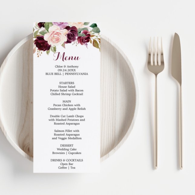 Convite Placa de Menu Janto Floral Verde Blush Burgundy (Criador carregado)