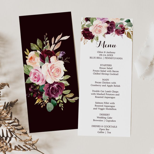 Convite Placa de Menu Janto Floral Verde Blush Burgundy (Criador carregado)