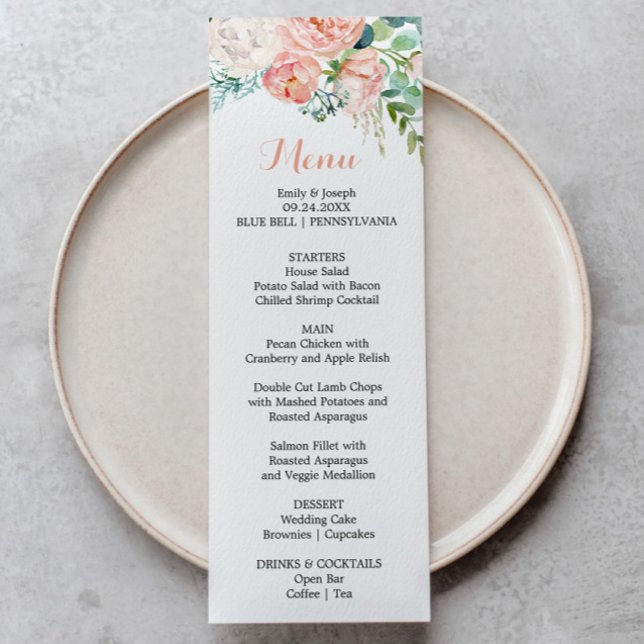 Convite Placa de Menu Janto Tropical Floral Cor-de-Rosa Mo (Criador carregado)