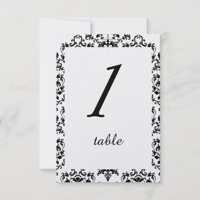 Convite Placa de Mesa de Casamento tema damasco preto e br (Frente)