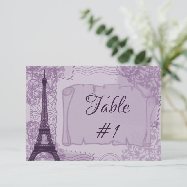 Convite Placa de Mesa de recepção parisiense púrpura (Em pé/Frente)