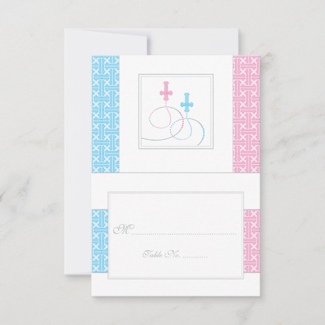 Convite Placa de Mesa do Batismo Gêmeos| Dobrar (Frente)