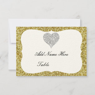 Convite Placa de Mesa do Coração com Diamante Dourado