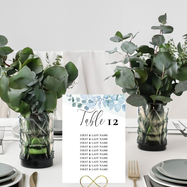 Convite Placa de Mesa Elegante Dusty Eucalyptus (Table Number and Guest Seating List from Dusty Eucalyptus wedding collection)