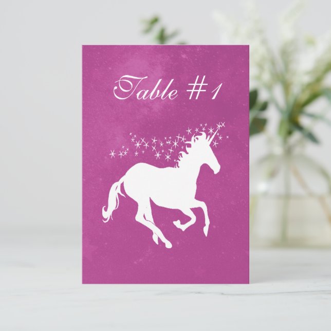 Convite Placa de Mesa Magenta Unicorn (Em pé/Frente)