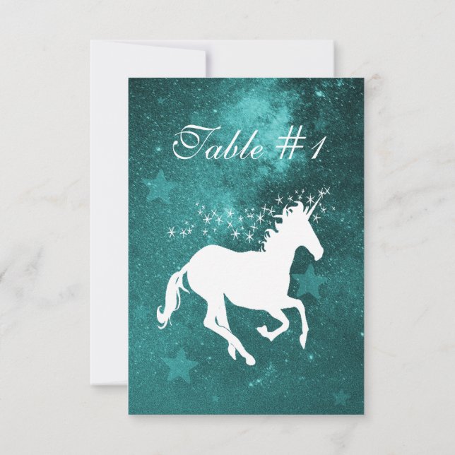 Convite Placa de Mesa Teal Unicorn (Verso)