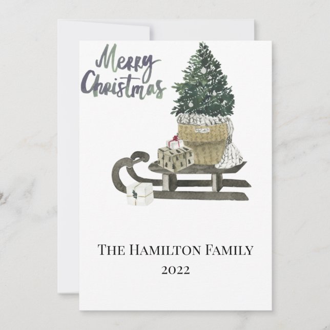 Convite Placa de Natal Sled d-água e Árvore (Frente)